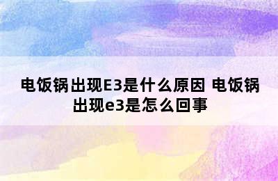 电饭锅出现E3是什么原因 电饭锅出现e3是怎么回事